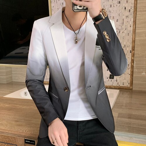 Tulututu Plus, Men Printed Suit Male Blazer Stand-up Collar Casual Suit Thin Jacket 3XL