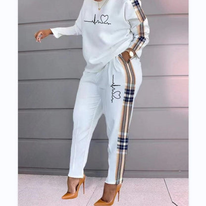 Set Of Women Spring Autumn Two Pieces Casual Female Print Loose Pants Matching Suit Streetwear Long Sleeve Tops And Trousers Set