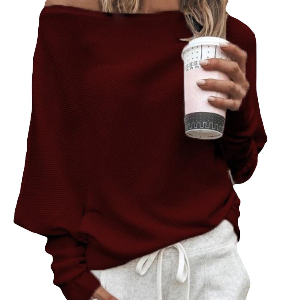 Sexy Women Sweaters Solid Color Off Shoulder Long Sleeve Sweater Loose Knitted Pullover jumpers female streetwear jumper