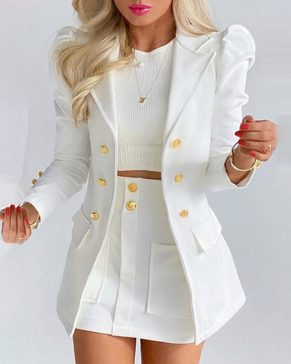 Office Lady Suit Long Sleeve Solid Color Jacket &amp; Mini Skirt Two-piece Set 2022 Spring Autumn New Female Casual Women Sets