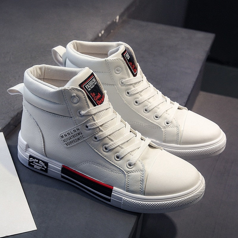 Men High-Top Skateboard Shoes Leather Casual Sneakers Male