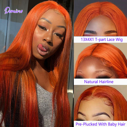 Orange Ginger Color Lace Front Wigs Brazilian Remy Hair Straight Front Wig Human Hair Orange Ginger Wig Human Hair Pre Plucked