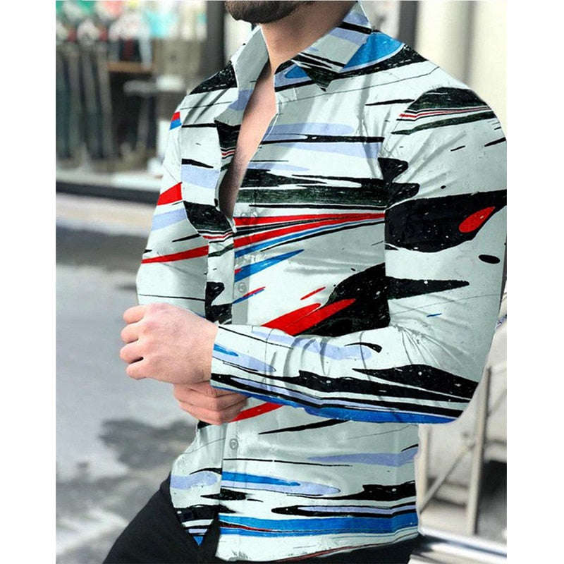 Luxury Social Men Shirts Turn-down Collar Buttoned Shirt Casual Lattice Print Long Sleeve