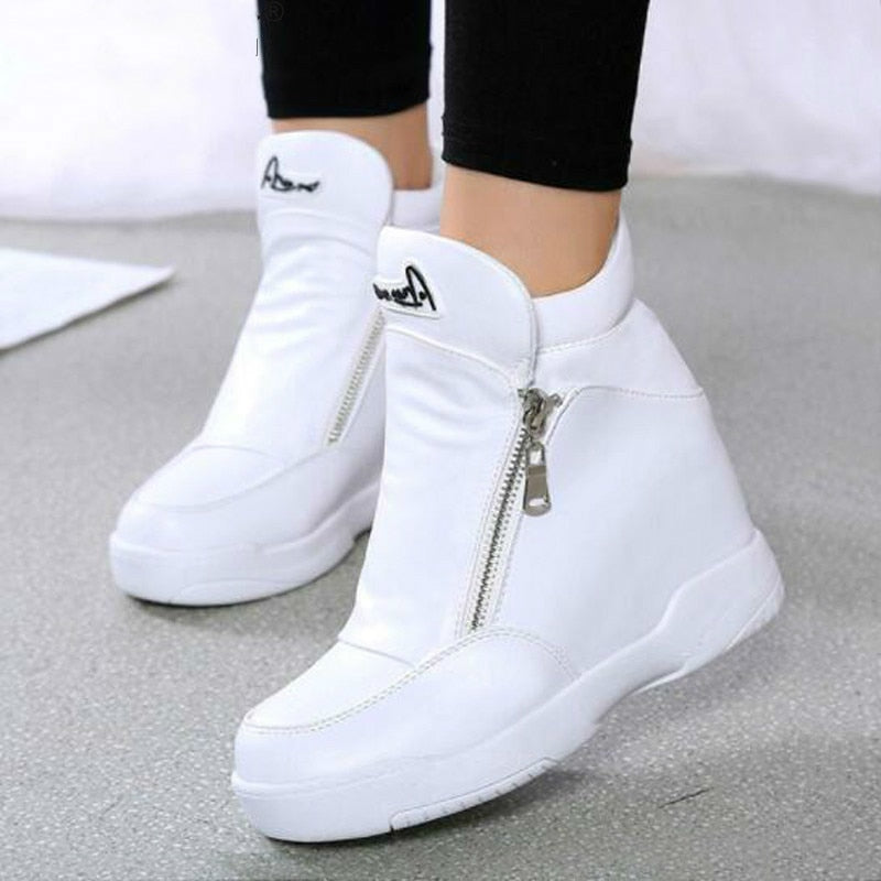 Akexiya Winter Fashion Sneakers Platform Woman Autumn High Top Female Casual Shoes Wedge Side Zipper Fashion Warm Snow Sneakers