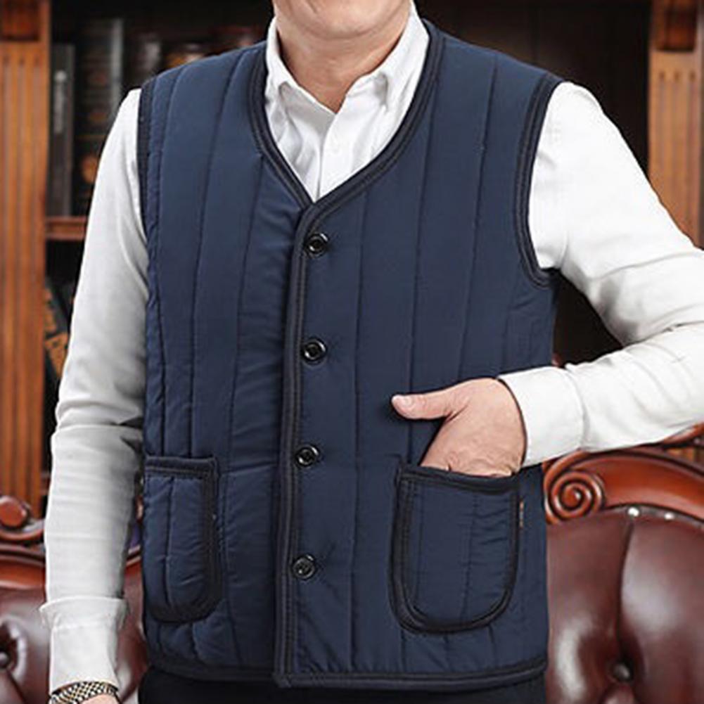 Trendy Vest  Cardigan Casual Men Winter Coat  Side Pockets Winter Vest