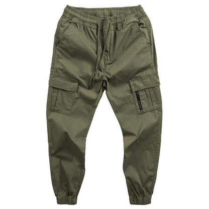 Joggers Men Cargo Pants Solid Color Breathable Drawstring Elastic