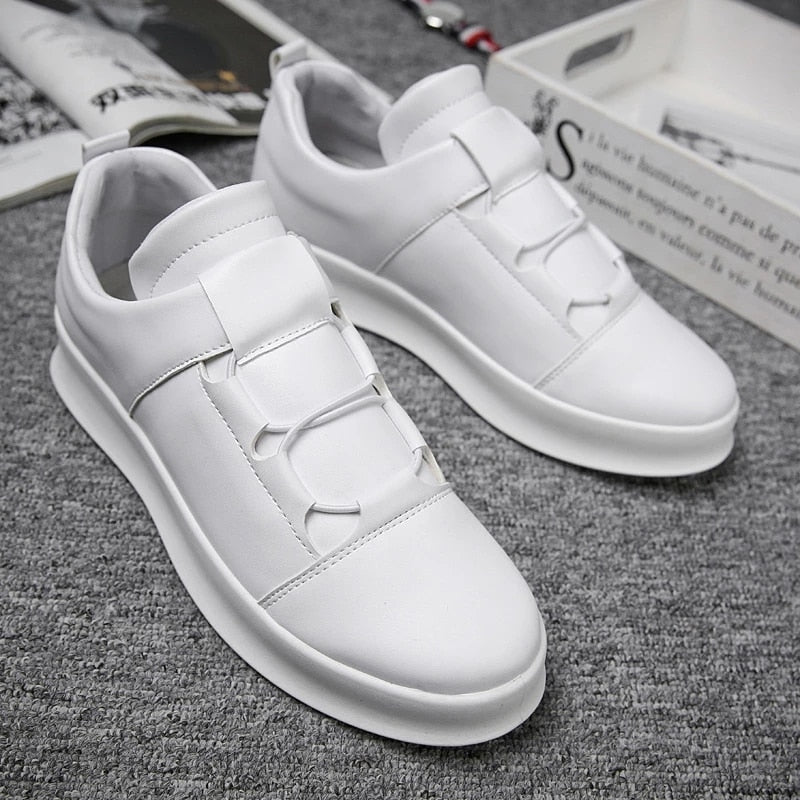 Men Leather Casual Shoes Slip on Loafers Shoes White Men Platform Shoes Fashion