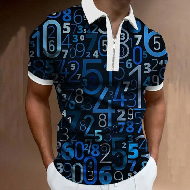 Fashion New Tops Short Sleeve Polo Shirts 3D  Printing Zipper Collar ClothingMen