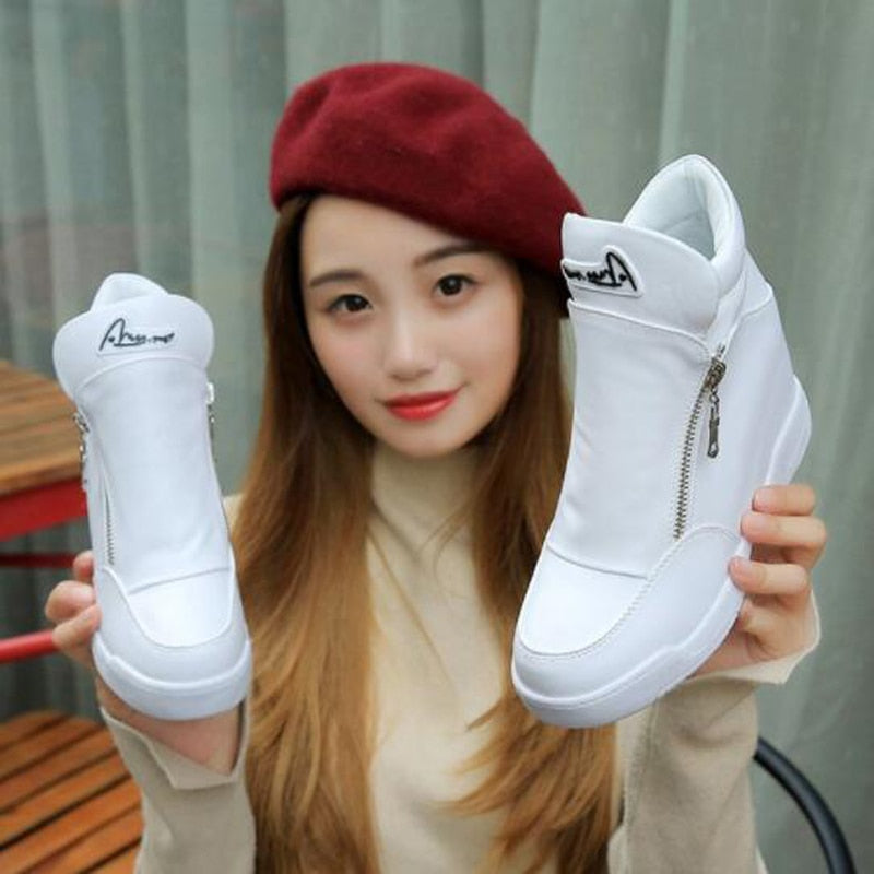 Akexiya Winter Fashion Sneakers Platform Woman Autumn High Top Female Casual Shoes Wedge Side Zipper Fashion Warm Snow Sneakers