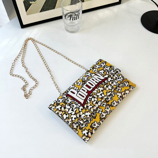 New Fashion Popcorn Print Chain Bag Women Purse Satchel Wild  Shoulder Bag