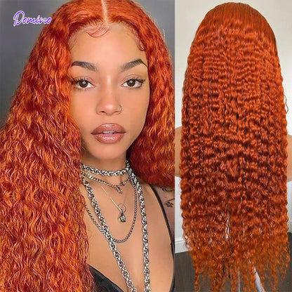 Orange Ginger Color Lace Front Wigs Brazilian Remy Hair Straight Front Wig Human Hair Orange Ginger Wig Human Hair Pre Plucked