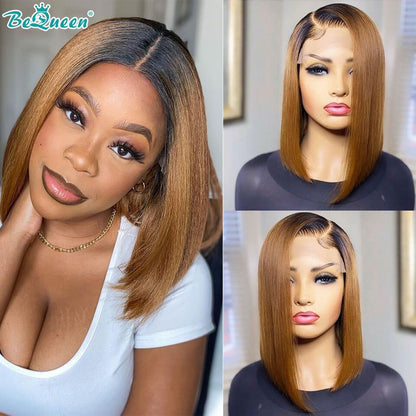 100% human, Highlight Wig Human Hair  Bob Wig Lace Front Human Hair Wigs