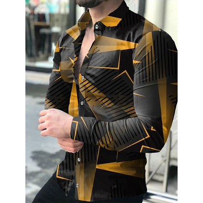 Luxury Social Men Shirts Turn-down Collar Buttoned Shirt Casual Lattice Print Long Sleeve