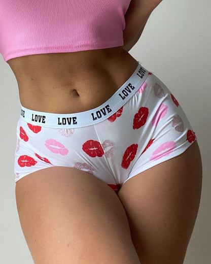 Women Shorts White Lip Print Ribbon Sexy Casual Letter Printing Home Temperament Fashion Spring And Summer Slim