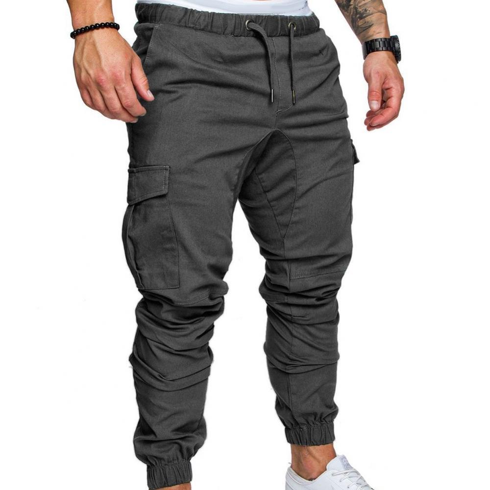 Fashion Men Jogger Pants Casual Solid Color Pockets Waist Drawstring Ankle Tied Skinny