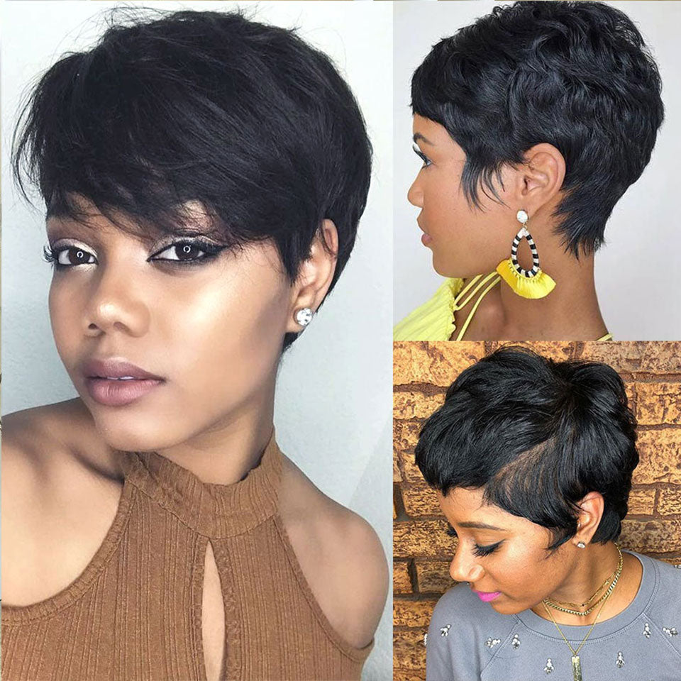 Short Bob Straight Human Wig With Bangs Brazilian Virgin Hair Natural For Black Women