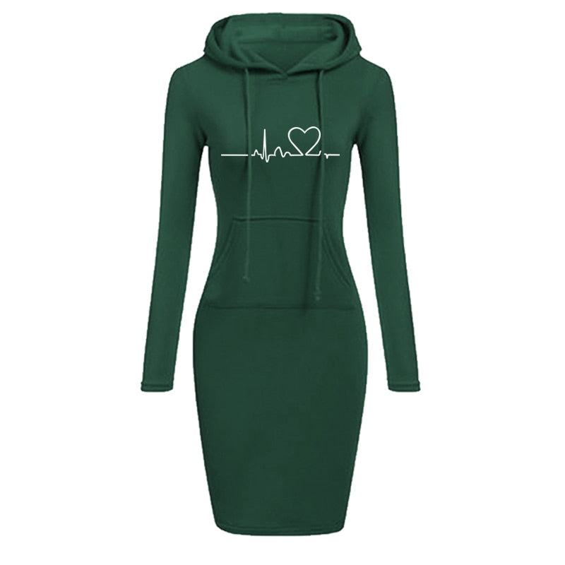 Women Fashion Hooded Sweater Dress Autumn and Winter Long Sleeve Hoodie Dress Slim Fit Pullovers Sweatshirt Dress