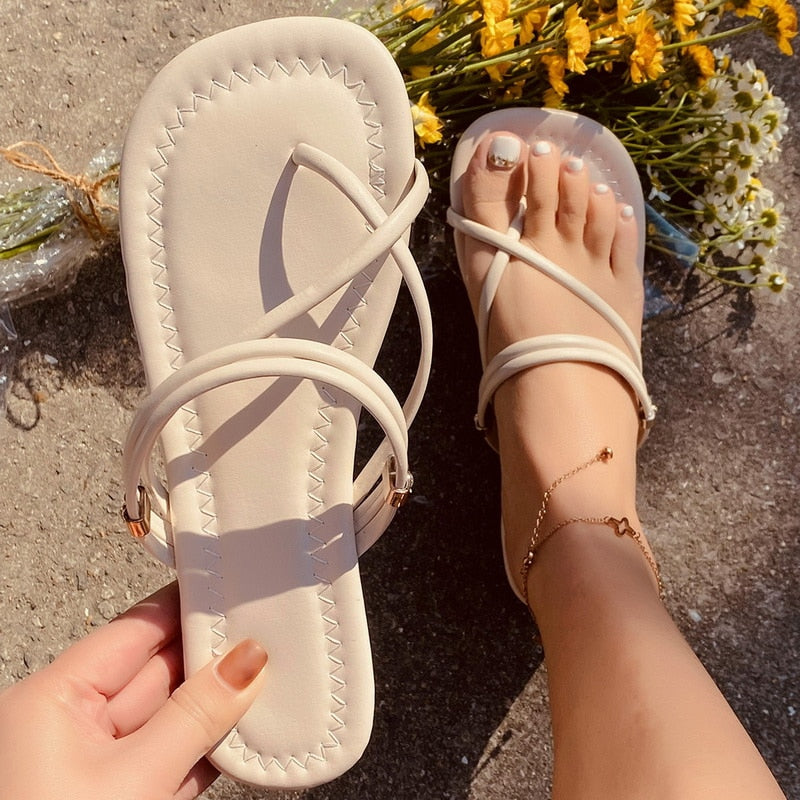 Rome Open-toe Slippers Women Slingback Sandals 2022 New Women&#39;s Shoes Summer Flats Casual Flip Flops Dress Shallow Female Slides