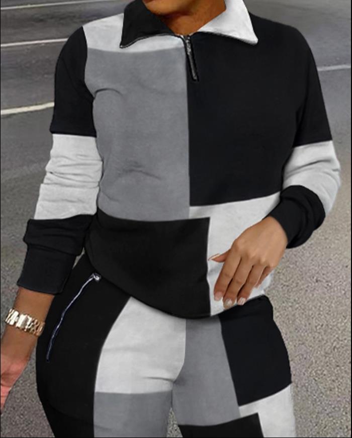 Beautiful 2 pieces Geometric Woman Dress Sweatshirt