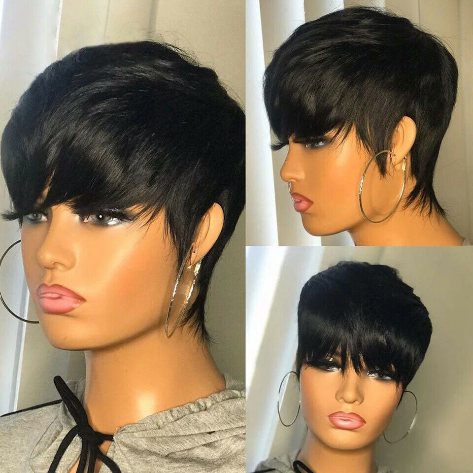 Short Bob Straight Human Wig With Bangs Brazilian Virgin Hair Natural For Black Women