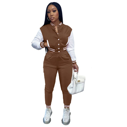 Patchwork Baseball Tracksuit 2 Two Piece Set Women Outfits Sport Varsity Jacket jogging Pants Track Suits Streetwear Matching