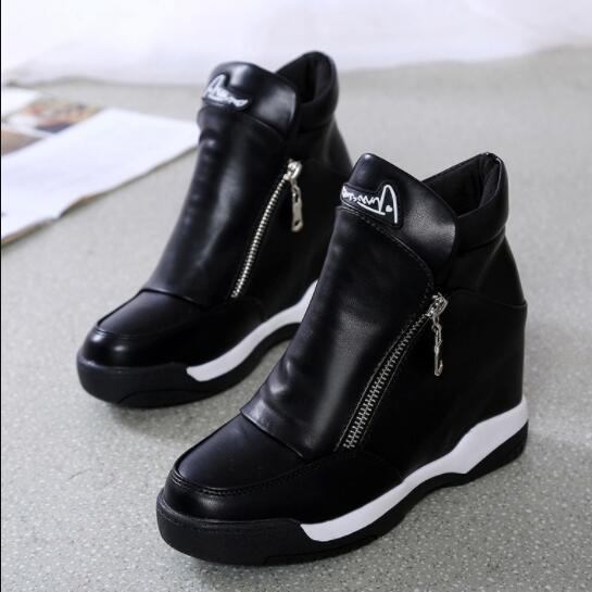 Akexiya Winter Fashion Sneakers Platform Woman Autumn High Top Female Casual Shoes Wedge Side Zipper Fashion Warm Snow Sneakers