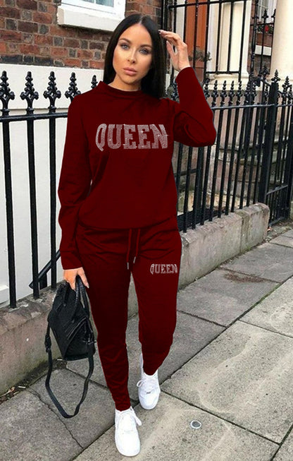 Beautiful woman 2 pieces fashion hot diamond sweatshirt two-piece suit