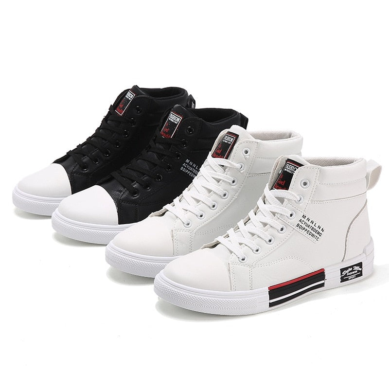 Men High-Top Skateboard Shoes Leather Casual Sneakers Male