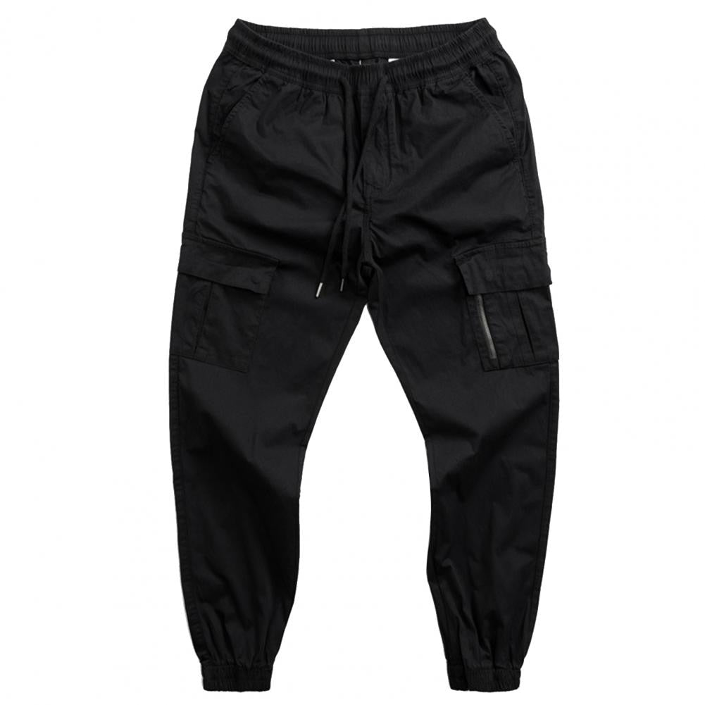 Joggers Men Cargo Pants Solid Color Breathable Drawstring Elastic