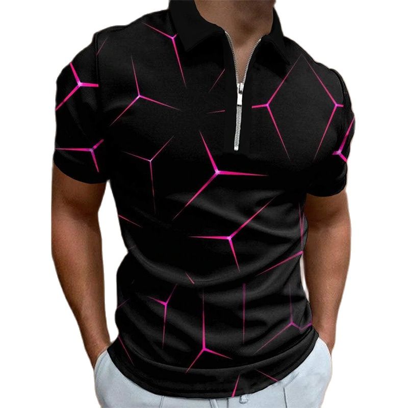 Fashion New Tops Short Sleeve Polo Shirts 3D  Printing Zipper Collar ClothingMen