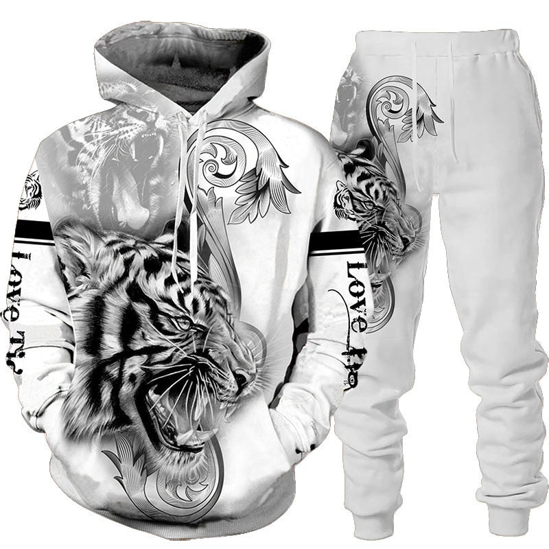 New Animal 3D Tiger Printed Hoodie + Pants Suit Cool Men/Women 2 Pcs Sportwear Tracksuit Set Autumn And Winter Men&#39;s Clothing