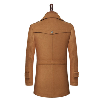 Fashion Mens Wool Blends Double Collar Thick Jacket Single Breasted Trench Coat