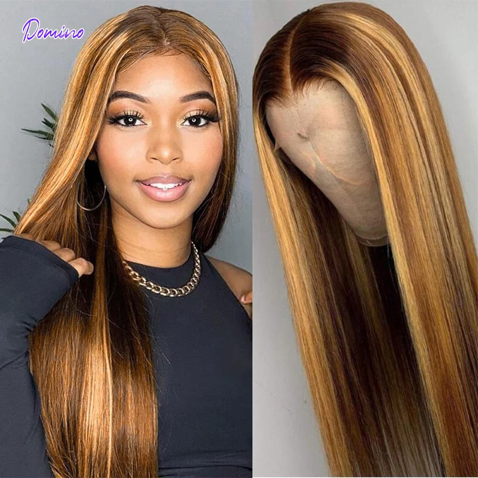 Highlight Wig Human Hair Honey Blonde Transparent Lace Wigs Remy T Part Brazilian Bone Straight Lace Front Human Hair Wigs