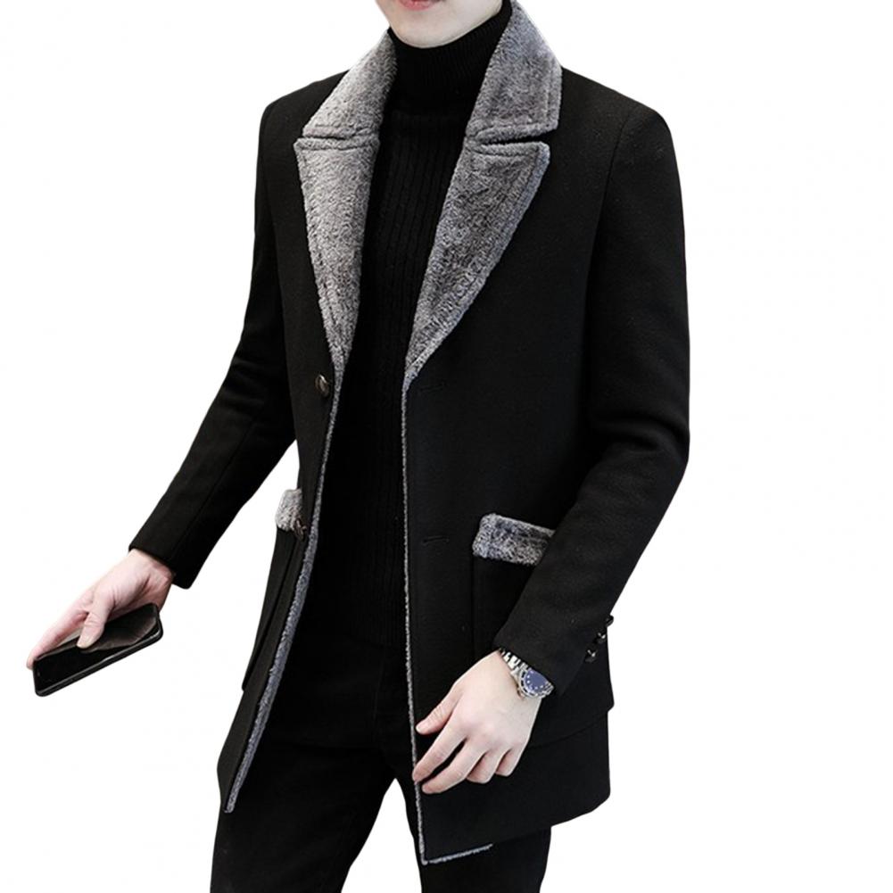 Stylish Men Business Jacket Washable Warm Overcoat Plush Collar Turn-down Collar Buttons Windbreaker  Keep Warm