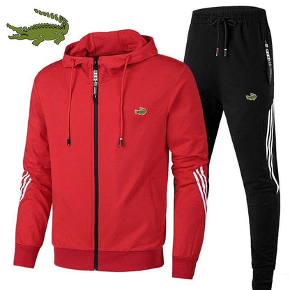 Men sports zipper Hooded Jacket Set trend outdoor sports printed jacket + Pants