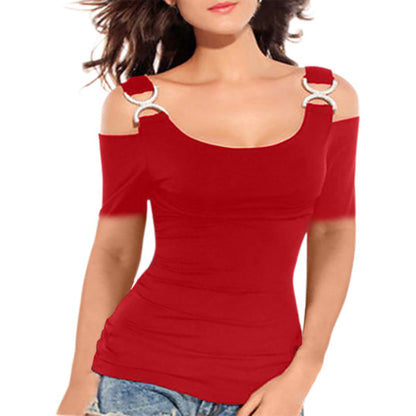 Women T-shirt Shoulder Tops Summer Short Sexy Female