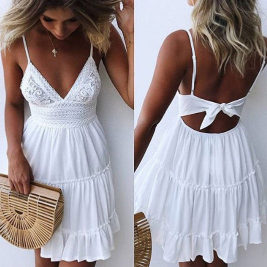 Summer Women Dress Sexy Mini Beach Dresses Sleeveless Mini Ruffle Dress