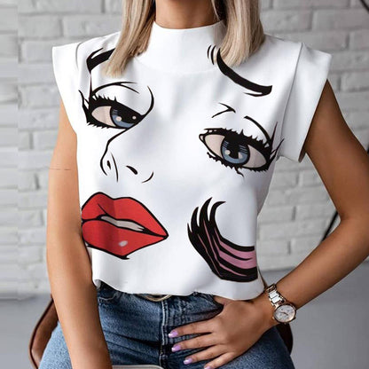 Fashion Women Lips Eyelash Print Blouses Shirts 2020 Summer Ladies Elegant Lady