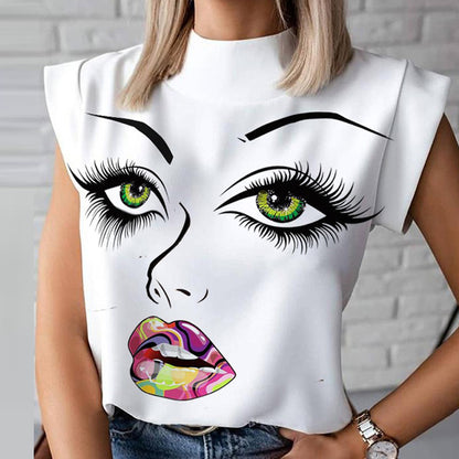 Fashion Women Lips Eyelash Print Blouses Shirts 2020 Summer Ladies Elegant Lady