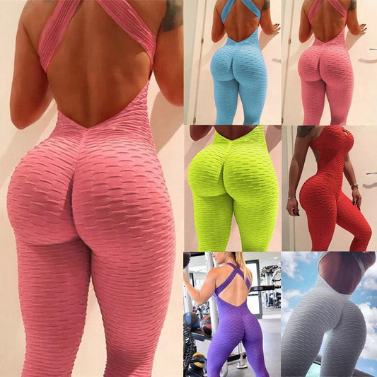 Sexy Halter Women Tracksuit Yoga High Waist Slim Sport Backless Running Sportswear