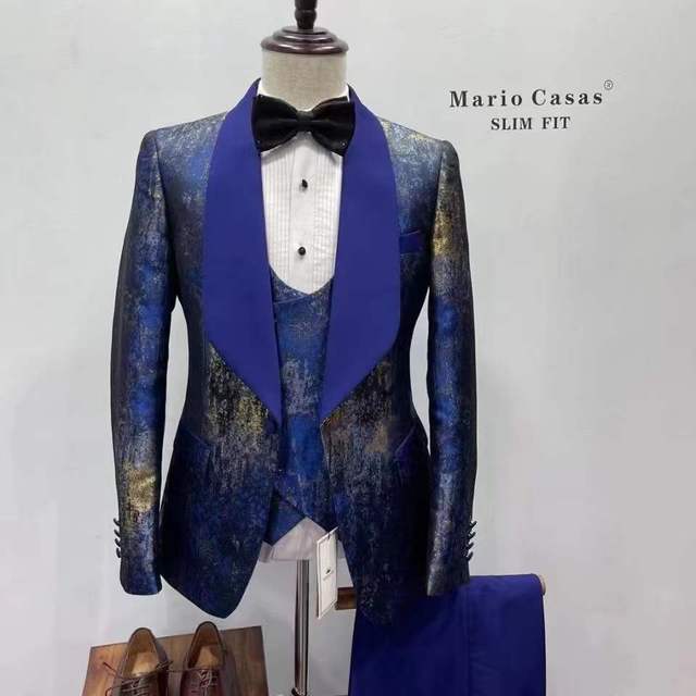 Latest Design British Style Printing Men Suit Casual Single-Breasted Wedding