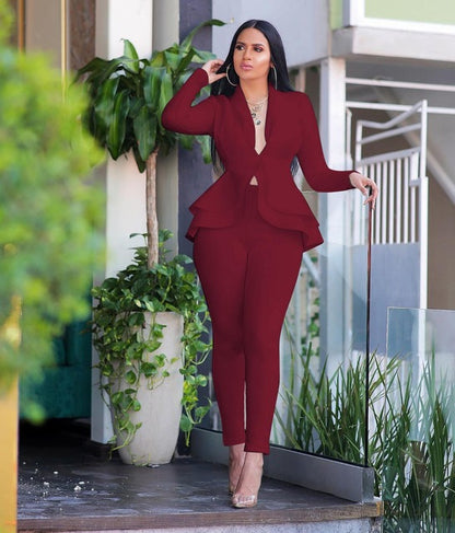 New Women Tracksuit Full Blazers Pencil Pants Suit Two Pieces